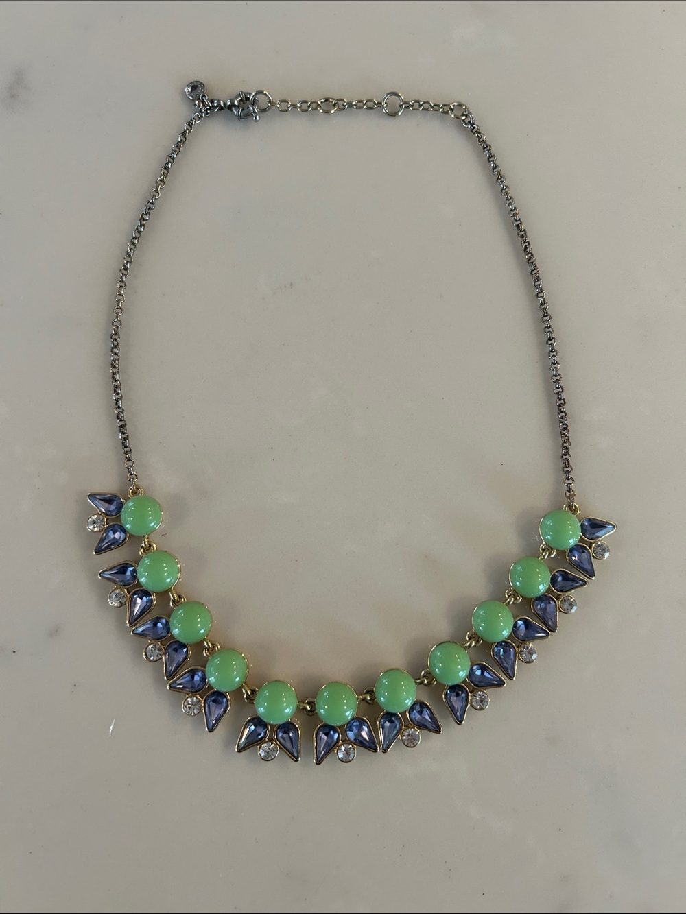 J. Crew Mint Green and Light Purple Statement Cluster Necklace